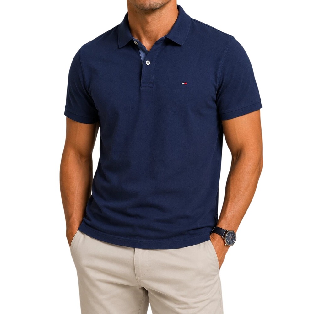 NWT Tommy Hilfiger Men's XL Navy Blue Polo Shirt Cotton Blend Classic Fit